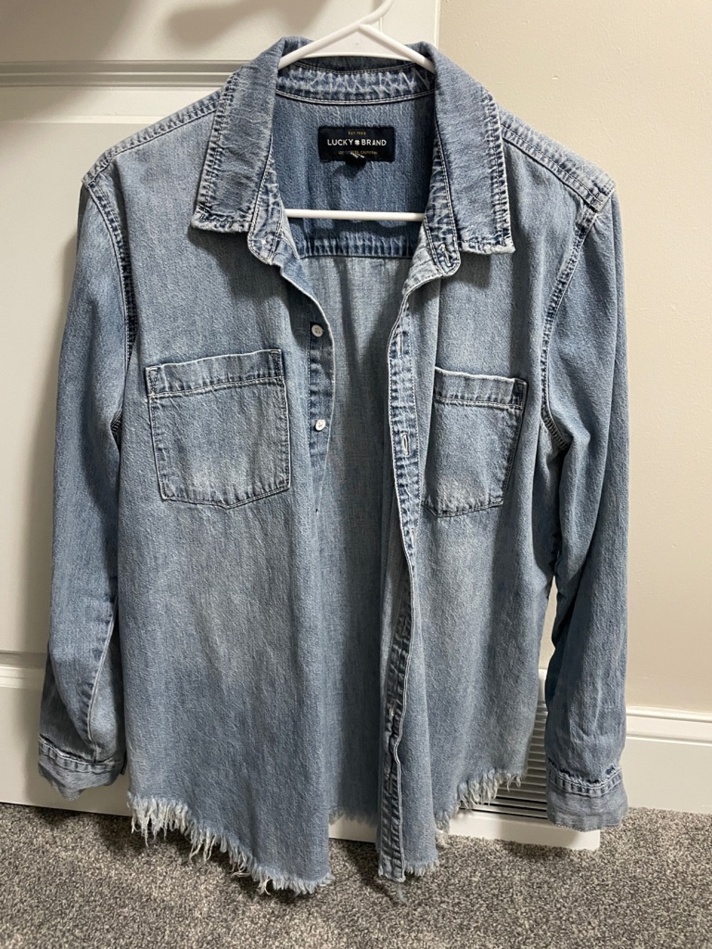 Lucky Brand Denim Button Down with Frayed Hem